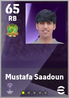 Mustafa Saadoun eFootball 2026 player card — 65 OVR RB