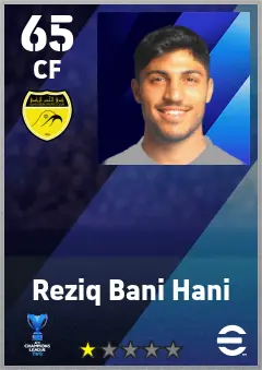 Reziq Bani Hani eFootball 2026 player card — 65 OVR CF