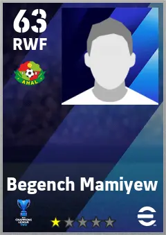 Begench Mamiyew eFootball 2026 player card — 63 OVR RWF