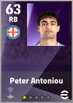 Peter Antoniou eFootball 2026 player card — 63 OVR RB