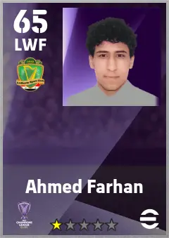 Ahmed Farhan eFootball 2026 player card — 65 OVR LWF