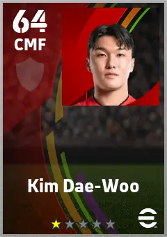 Kim Dae-Woo eFootball 2026 player card — 64 OVR CMF