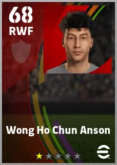 Wong Ho Chun Anson eFootball 2026 player card — 68 OVR RWF