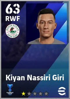 Kiyan Nassiri Giri eFootball 2026 player card — 63 OVR RWF