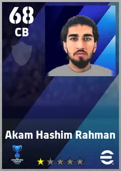 Akam Hashim Rahman eFootball 2026 player card — 68 OVR CB