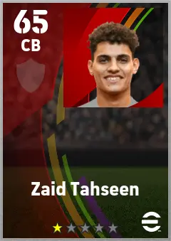 Zaid Tahseen eFootball 2026 player card — 65 OVR CB