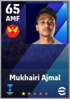 Mukhairi Ajmal eFootball 2026 player card — 65 OVR AMF