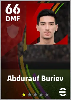 Abdurauf Buriev eFootball 2026 player card — 66 OVR DMF
