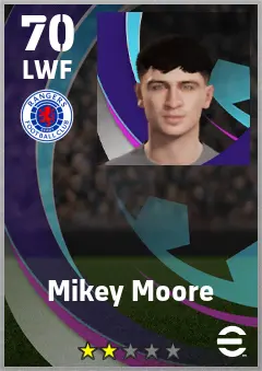 Mikey Moore eFootball 2026 player card — 70 OVR LWF