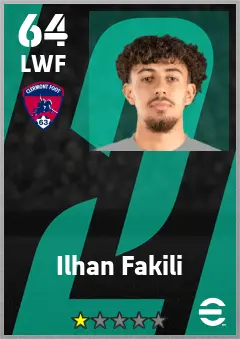 Ilhan Fakili eFootball 2026 player card — 64 OVR LWF