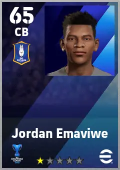 Jordan Emaviwe eFootball 2026 player card — 65 OVR CB