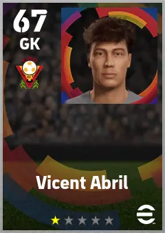 Vicent Abril eFootball 2026 player card — 67 OVR GK