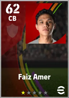 Faiz Amer eFootball 2026 player card — 62 OVR CB