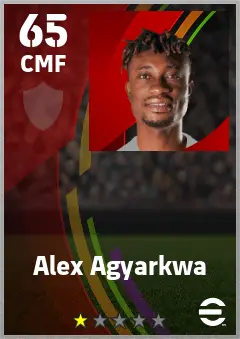 Alex Agyarkwa eFootball 2026 player card — 65 OVR CMF