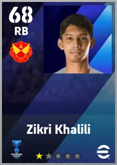 Zikri Khalili eFootball 2026 player card — 68 OVR RB