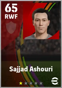 Sajjad Ashouri eFootball 2026 player card — 65 OVR RWF