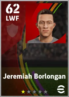 Jeremiah Borlongan eFootball 2026 player card — 62 OVR LWF