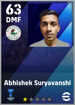 Abhishek Suryavanshi eFootball 2026 player card — 63 OVR DMF