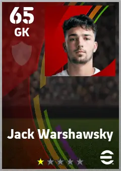 Jack Warshawsky eFootball 2026 player card — 65 OVR GK