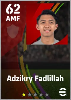 Adzikry Fadlillah eFootball 2026 player card — 62 OVR AMF