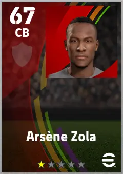 Arsene Zola eFootball 2026 player card — 67 OVR CB