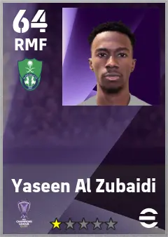 Yaseen Al Zubaidi eFootball 2026 player card — 64 OVR RMF