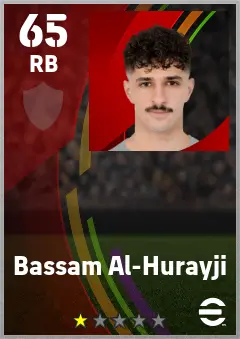 Bassam Al-Hurayji eFootball 2026 player card — 65 OVR RB
