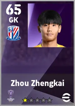 Zhou Zhengkai eFootball 2026 player card — 65 OVR GK