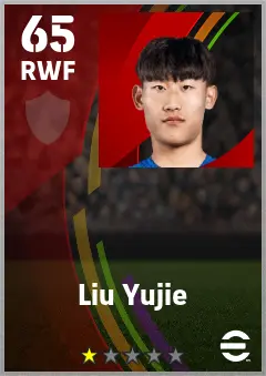Liu Yujie eFootball 2026 player card — 65 OVR RWF