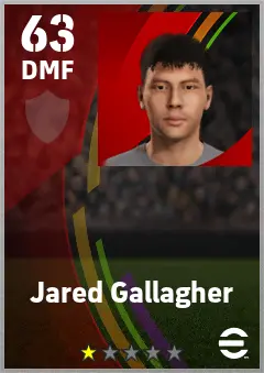 Jared Gallagher eFootball 2026 player card — 63 OVR DMF