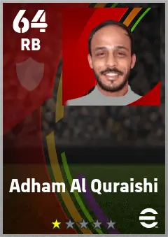 Adham Al Quraishi eFootball 2026 player card — 64 OVR RB