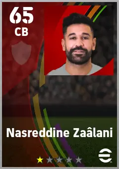 Nasreddine Zaalani eFootball 2026 player card — 65 OVR CB