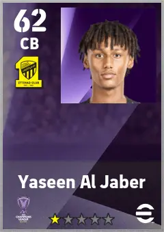 Yaseen Al Jaber eFootball 2026 player card — 62 OVR CB