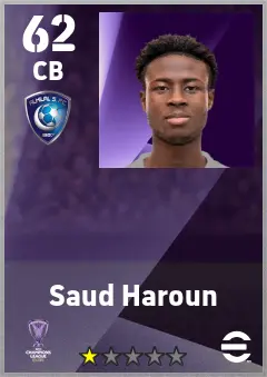 Saud Haroun eFootball 2026 player card — 62 OVR CB