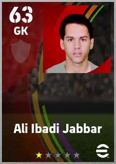 Ali Ibadi Jabbar eFootball 2026 player card — 63 OVR GK