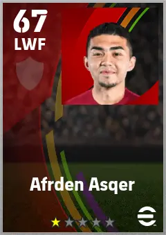 Afrden Asqer eFootball 2026 player card — 67 OVR LWF