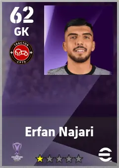 Erfan Najari eFootball 2026 player card — 62 OVR GK