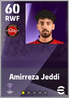 Amirreza Jeddi eFootball 2026 player card — 60 OVR RWF