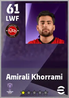Amirali Khorrami eFootball 2026 player card — 61 OVR LWF