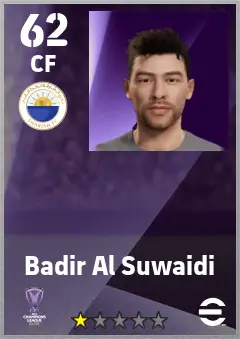Badir Al Suwaidi eFootball 2026 player card — 62 OVR CF