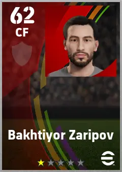 Bakhtiyor Zaripov eFootball 2026 player card — 62 OVR CF