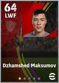 Dzhamshed Maksumov eFootball 2026 player card — 64 OVR LWF