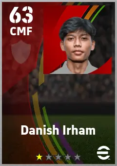 Danish Irham eFootball 2026 player card — 63 OVR CMF