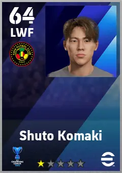 Shuto Komaki eFootball 2026 player card — 64 OVR LWF