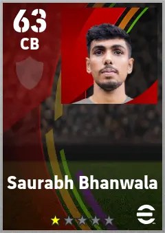 Saurabh Bhanwala eFootball 2026 player card — 63 OVR CB
