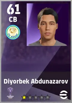Diyorbek Abdunazarov eFootball 2026 player card — 61 OVR CB