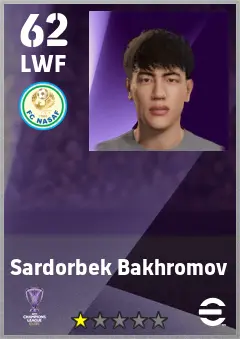 Sardorbek Bakhromov eFootball 2026 player card — 62 OVR LWF