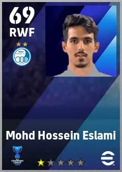 Mohd Hossein Eslami eFootball 2026 player card — 69 OVR RWF