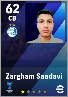 Zargham Saadavi eFootball 2026 player card — 62 OVR CB