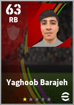 Yaghoob Barajeh eFootball 2026 player card — 63 OVR RB